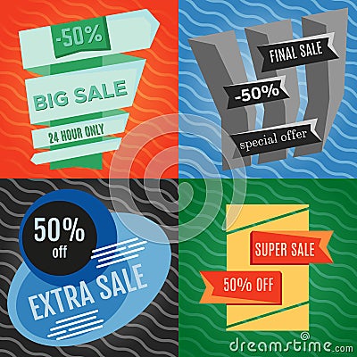 Set of four sale vector bannes with colorful design elements. Vector Illustration