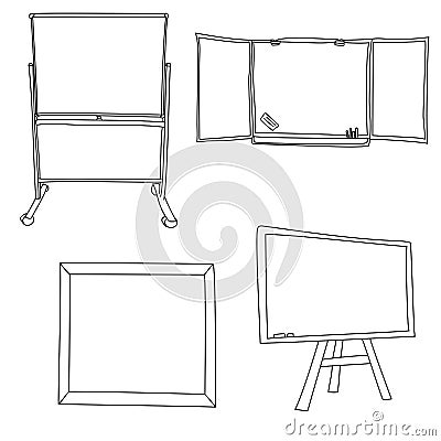 Set of four scool blackboard, vector outline hamnd draw illustration, back to school drawings Vector Illustration