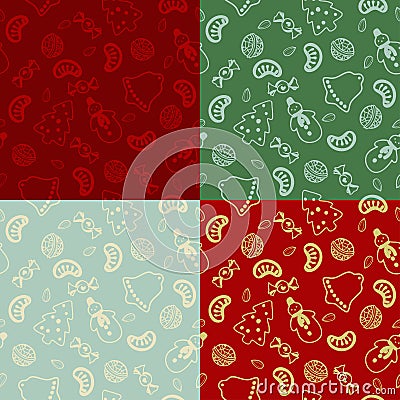 Set of four seamless pattern with Christmas food Vector Illustration