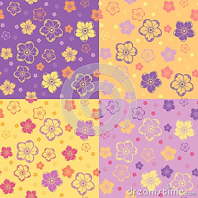 Set of four seamless patterns with flowers. Vector Illustration