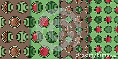 Set of four seamless patterns with watermelons in one style. Colorful illustration, eps10 Cartoon Illustration