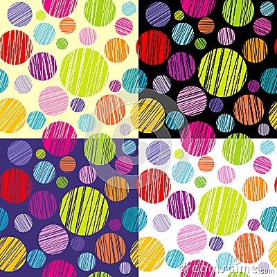Set of four seamless pattersns with round shapes Vector Illustration