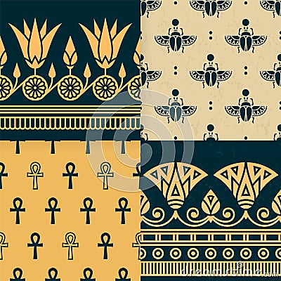 Set of four a seamless vector illustration of Egyptian national ornament. Vector Illustration