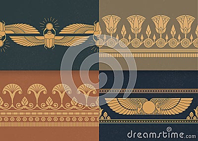 Set of four a seamless vector illustration of Egyptian national ornament on the various background Vector Illustration