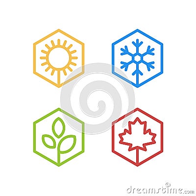 Set of four seasons icons. Summer, winter, spring, autumn Vector Illustration