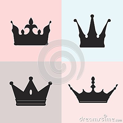 Set of four silhouettes of crowns Vector Illustration