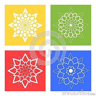 Set of four silhouettes of flowers blue, green, yellow, red Vector Illustration