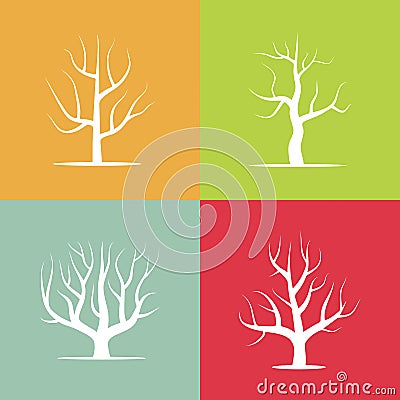 Set of four silhouettes of trees on colorful backgrounds Vector Illustration