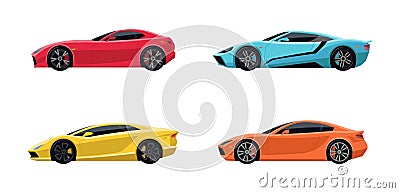 Set of four Sports Super Cars Vector Illustration