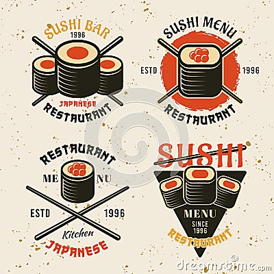 Sushi colored vector emblems Vector Illustration