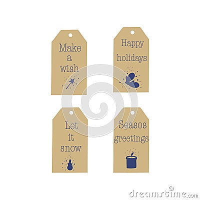 set of four tags Christmas labels with illustrations Vector Illustration