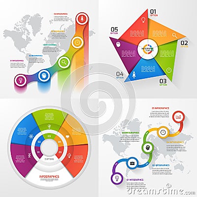 Set of four vector infographic templates 5 options. Vector Illustration