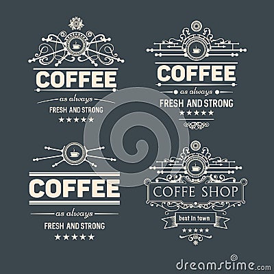 Set of four vector trendy coffee badges and labels Vector Illustration