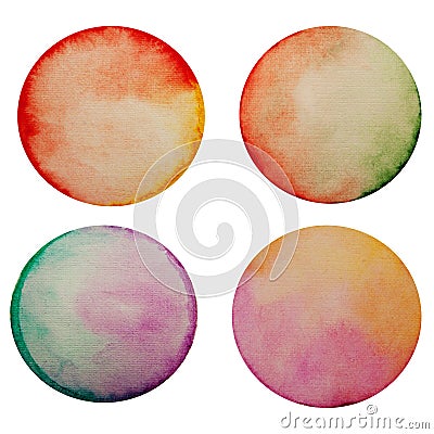 Set of four watercolor painted circles. Stock Photo