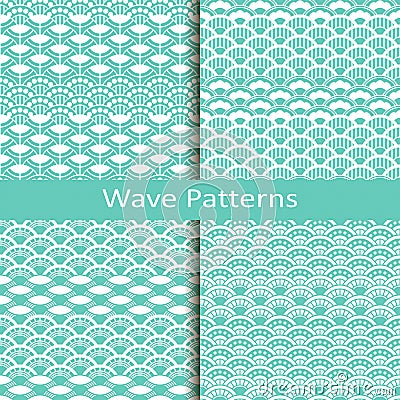 Set of four wave blue patterns Vector Illustration