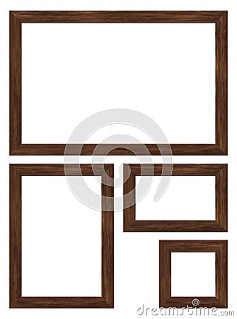 Set of four wooden frames on a white background. Highly realistic illustration Cartoon Illustration