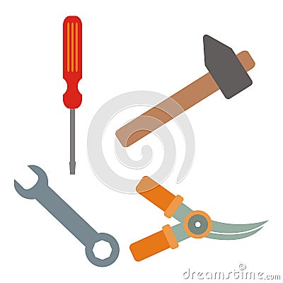 Set of four work tools, colored objects, vector icons Vector Illustration