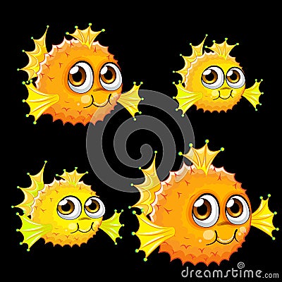 Set of four yellow and orange fish hedgehog Vector Illustration