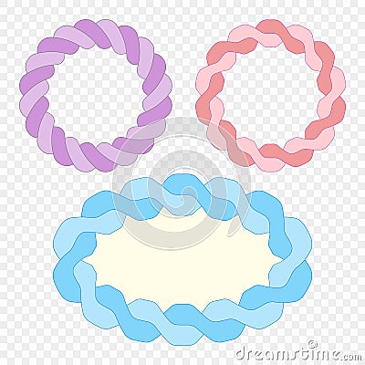 Set. Frame made of woven rope. Vector elements on isolated transparent background. Vector Illustration