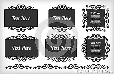 Set of frames in black with flourishes. Vector Illustration