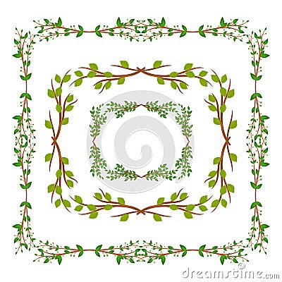 A set of frames with leaves and branches. A border for design. Vector Illustration