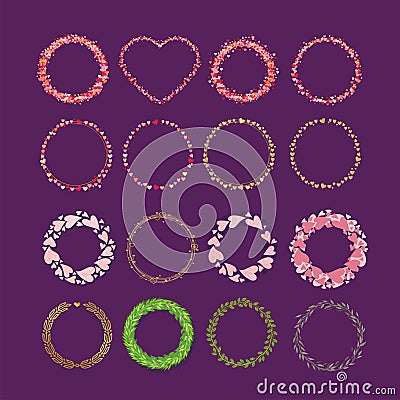 Set of frames made from hearts. Collection wreaths hearts Vector Illustration