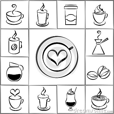 Set of freehand doodle sketch coffee icons Vector Illustration