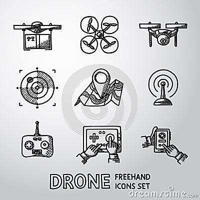 Set of freehand drone icons. Vector Vector Illustration