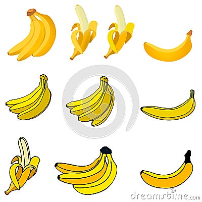 Set of the fresh banana icons Vector Illustration