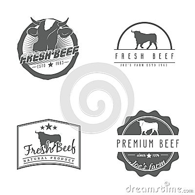 Set of fresh beef labels Cartoon Illustration
