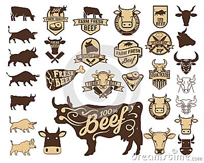 Set of the fresh beef logo. Cow icons. Vector Illustration