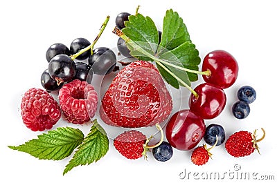 Set fresh berry. Mix summery fruit raspberry Stock Photo
