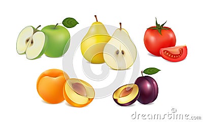 Set of fresh fruit and vegetables on white background Vector Illustration