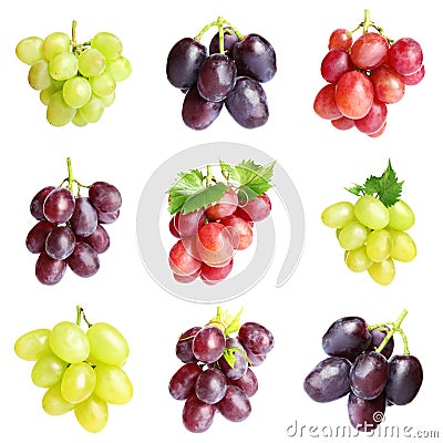 Set of fresh juicy grapes on white Stock Photo