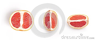 Set of fresh orange cut grapefruit whole, half and slices isolated on white background Stock Photo