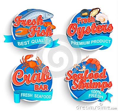 Set of fresh seafood logo. Vector Illustration