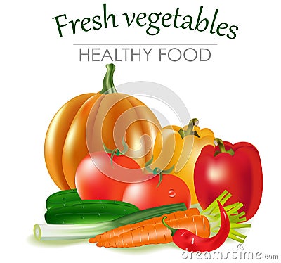 Set of fresh and tasty vegetables. Vector Illustration