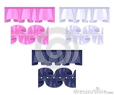 Set or frill borders. Colorful ruffles brushes. Vector Illustration