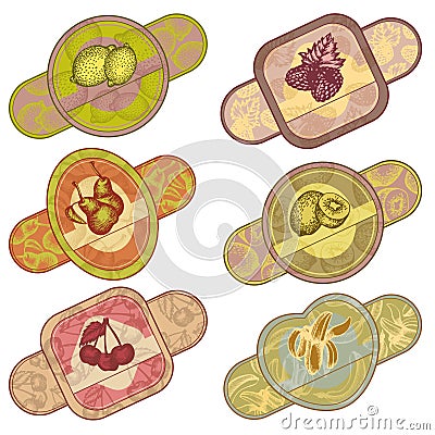 Set of fruit and berries labels Vector Illustration