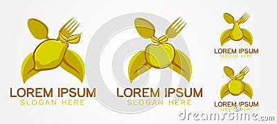 set fruit, fork, spoon and leaf logo business branding package template Designs Inspiration Isolated on White Background Stock Photo