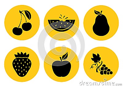 Set of fruit icons. Vector illustration Cartoon Illustration