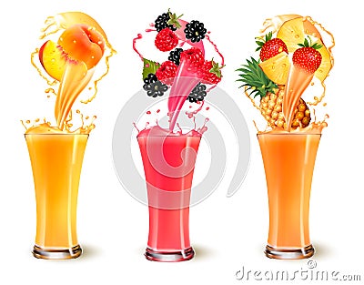 Set of fruit juice splash in a glass. Vector Illustration
