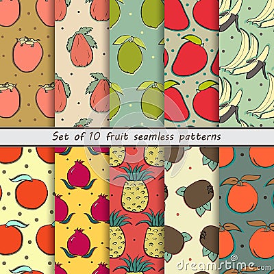 Set fruit seamless patterns Vector Illustration