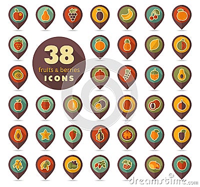 Set of Fruits and Berries pin map icon Vector Illustration