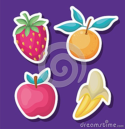 Set of fruits on a purple background Vector Illustration