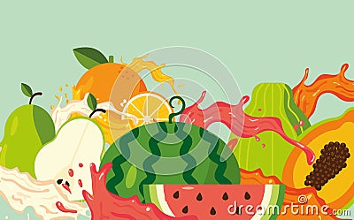 set fruits splash Vector Illustration