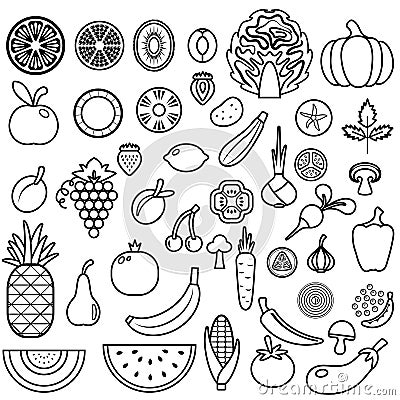 Set of fruits and vegetables. Food icon Vector Illustration