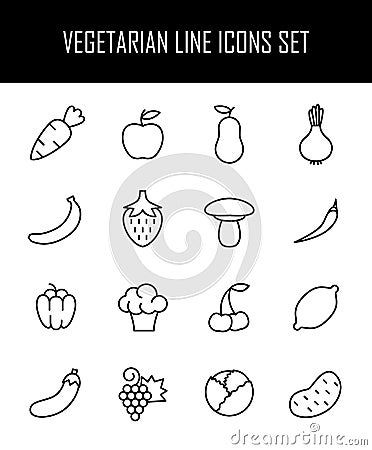 Set of fruits and vegetables icons in modern thin line style. Vector Illustration