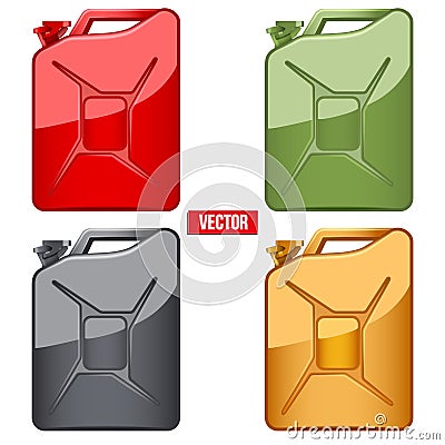 Set of Fuel container jerrycan. Gasoline canister Vector Illustration