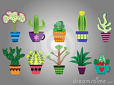 Set of fun and colorful cactuses Vector Illustration